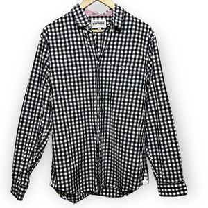 Express Men's Navy Blue & White Checked Cotton Button-Up Shirt Sz Large 16-16.5"